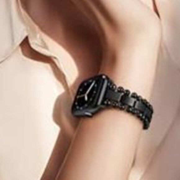 NEW Black Luxury Beaded Dressy Apple Watch Band main image 5
